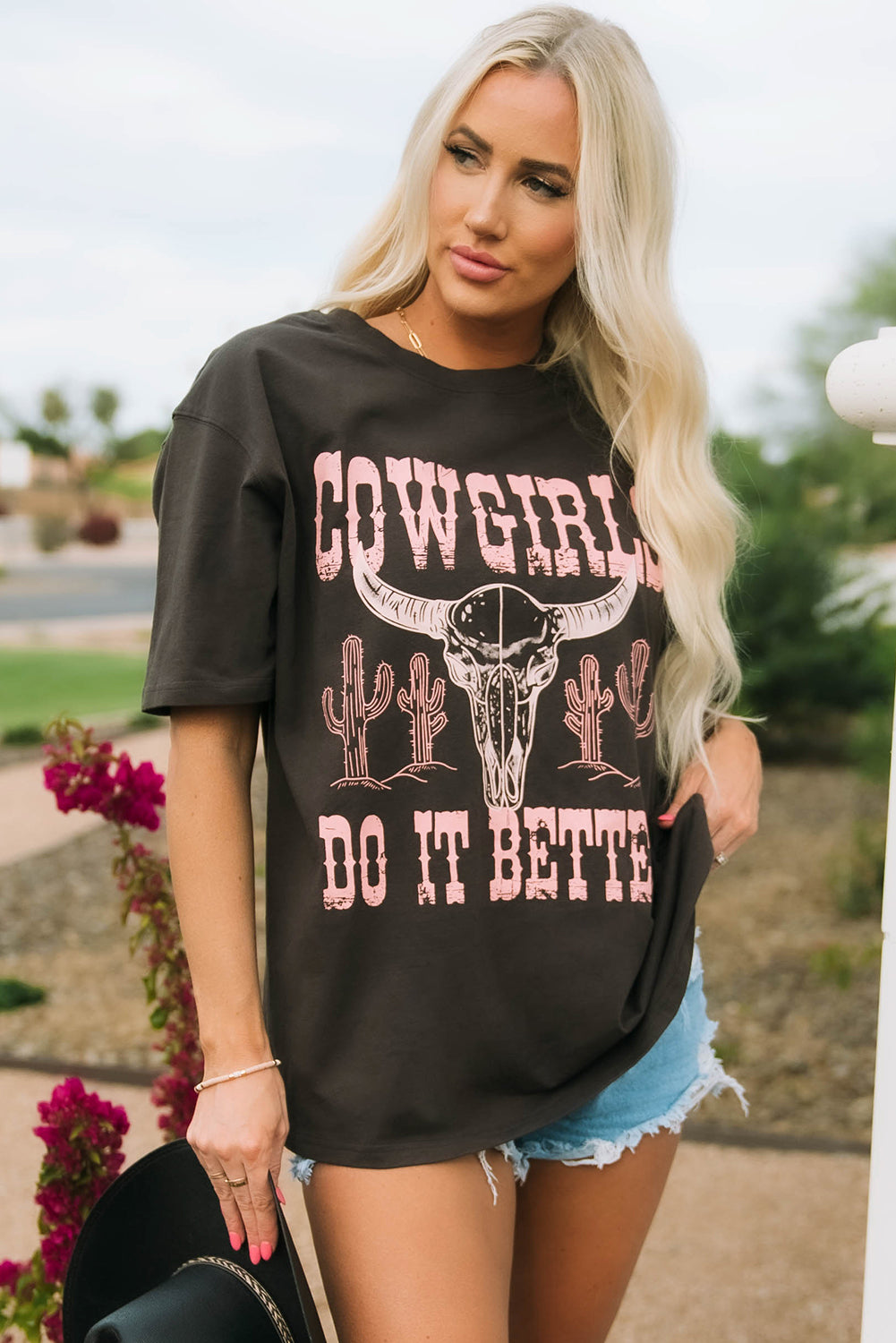 Gray COWGIRLS DO IT BETTER Graphic Print Oversized T Shirt - Premium Tops/Tops & Tees from Momma Done Gone Crafty- Just $17.10! Shop now at Momma Done Gone Crafty