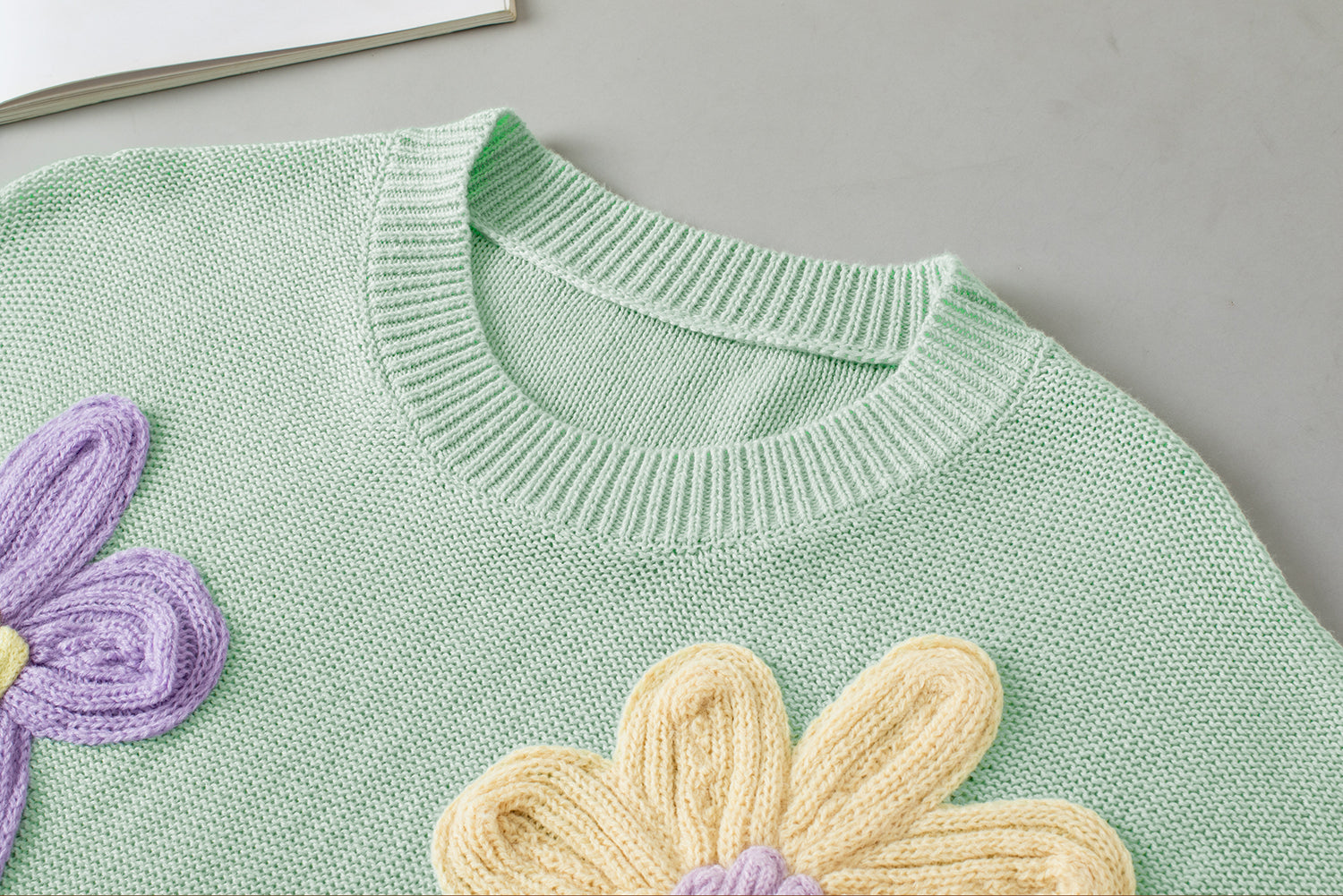 Moonlight Jade Multi Crochet Flower Knit Short Sleeve Sweater Top - Premium Sweaters & Cardigans/Short Sleeve Sweaters from Momma Done Gone Crafty- Just $27.69! Shop now at Momma Done Gone Crafty