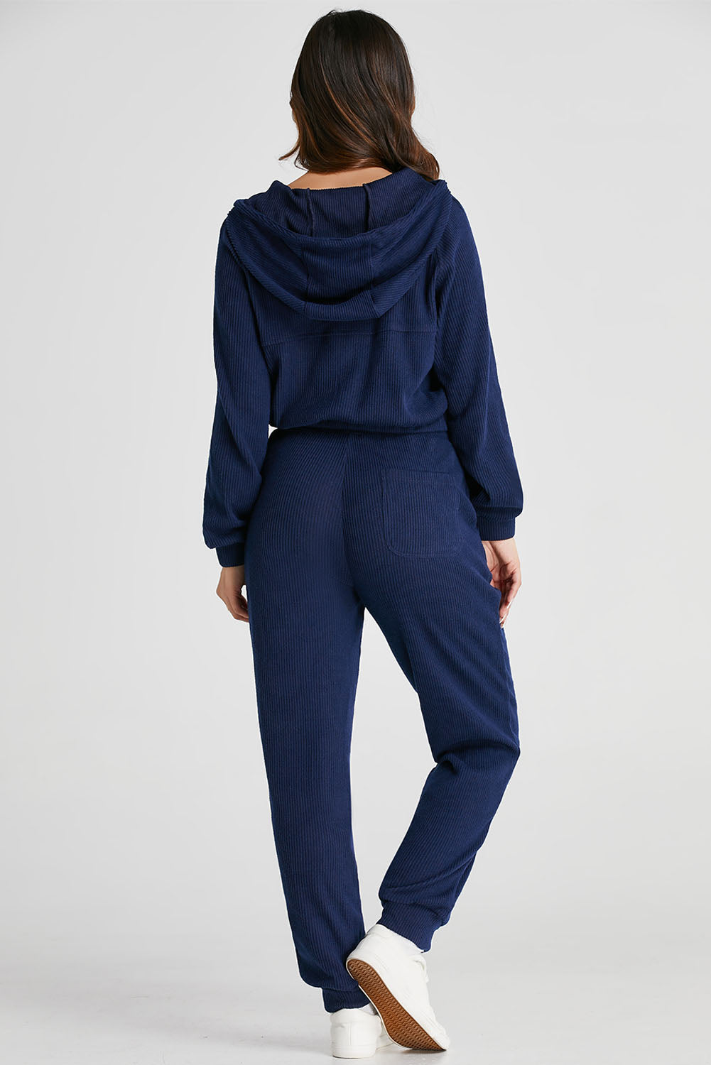 Navy Blue Ribbed Knit Cropped Hoodie and Drawstring Joggers Set - Premium Activewear/Activewear Sets from Ashes 2 Wildflowers Boutique, LLC- Just $42! Shop now at Ashes 2 Wildflowers Boutique, LLC