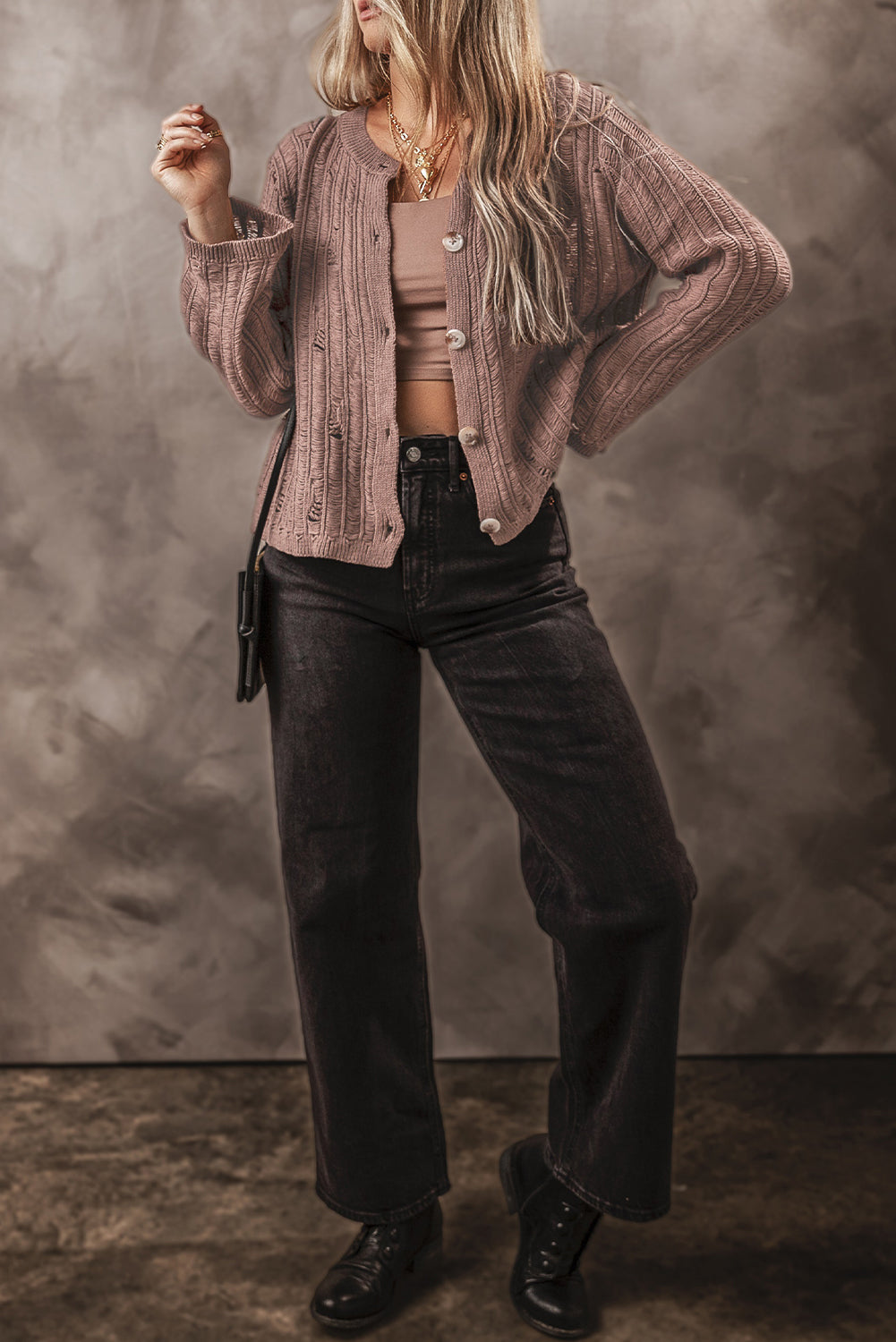Goat Cut Out Textured Knit Buttoned Cardigan - Premium Sweaters & Cardigans/Cardigans from Momma Done Gone Crafty- Just $28.65! Shop now at Momma Done Gone Crafty