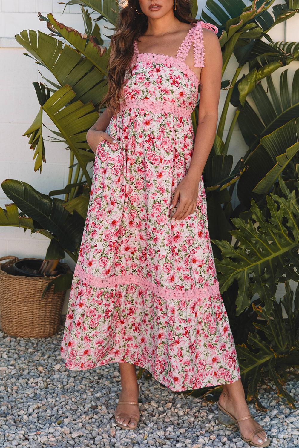Pink Floral Lace Tied Strap Empire Waist Maxi Dress - Premium Dresses/Floral Dresses from Ashes 2 Wildflowers Boutique, LLC- Just $38.90! Shop now at Ashes 2 Wildflowers Boutique, LLC