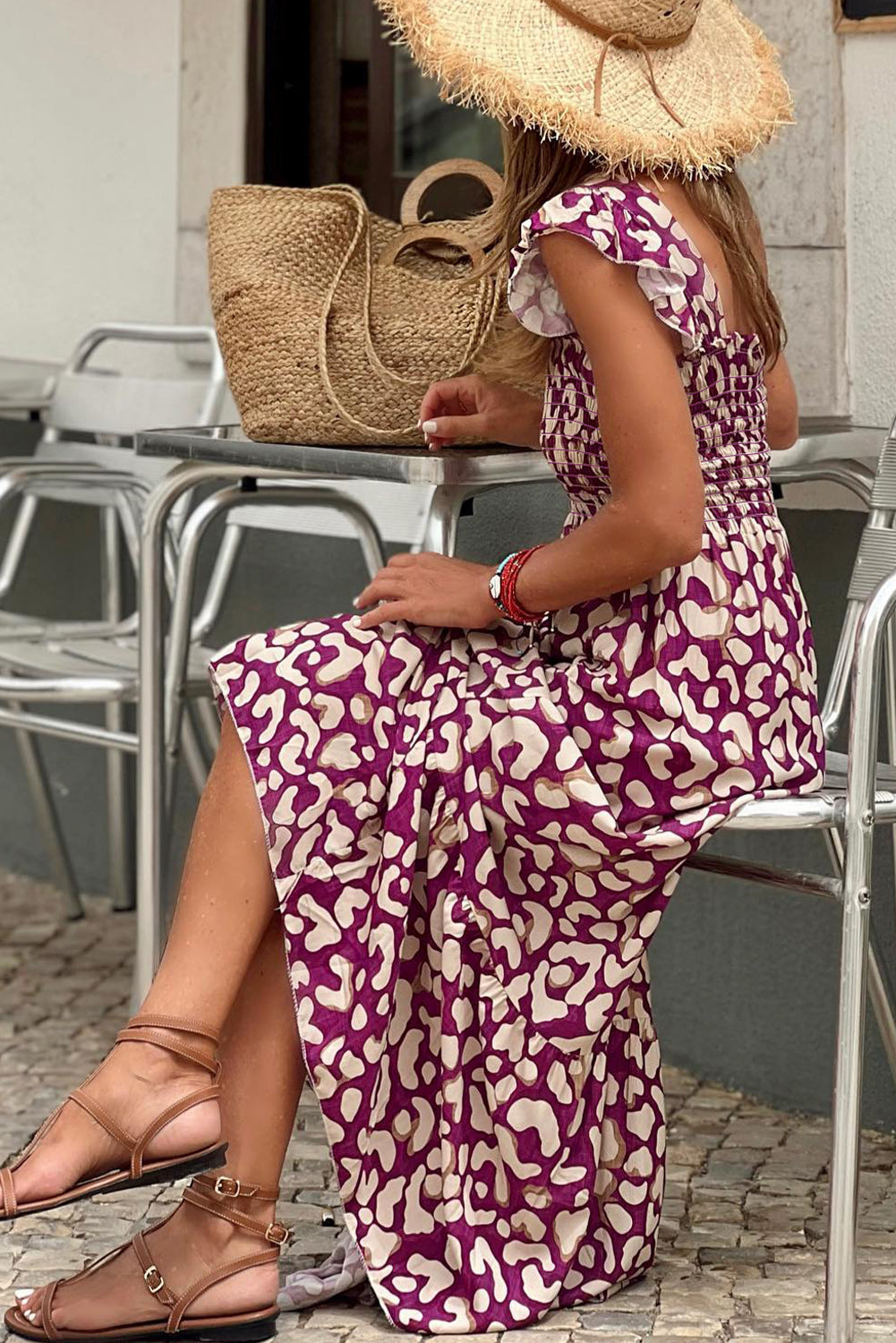 Rose Leopard Ruffle Straps Smocked High Waist Long Dress - Premium Dresses/Maxi Dresses from Ashes 2 Wildflowers Boutique, LLC- Just $32.49! Shop now at Ashes 2 Wildflowers Boutique, LLC