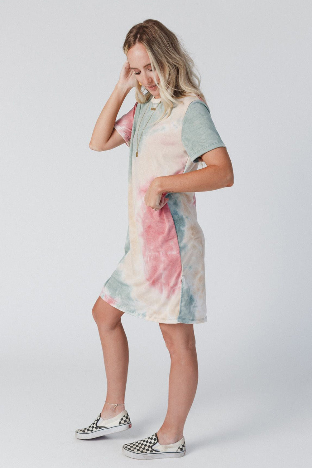 Multicolor Tie Dye Oversized Slit Tee Dress - Premium Dresses from Momma Done Gone Crafty- Just $47.10! Shop now at Momma Done Gone Crafty