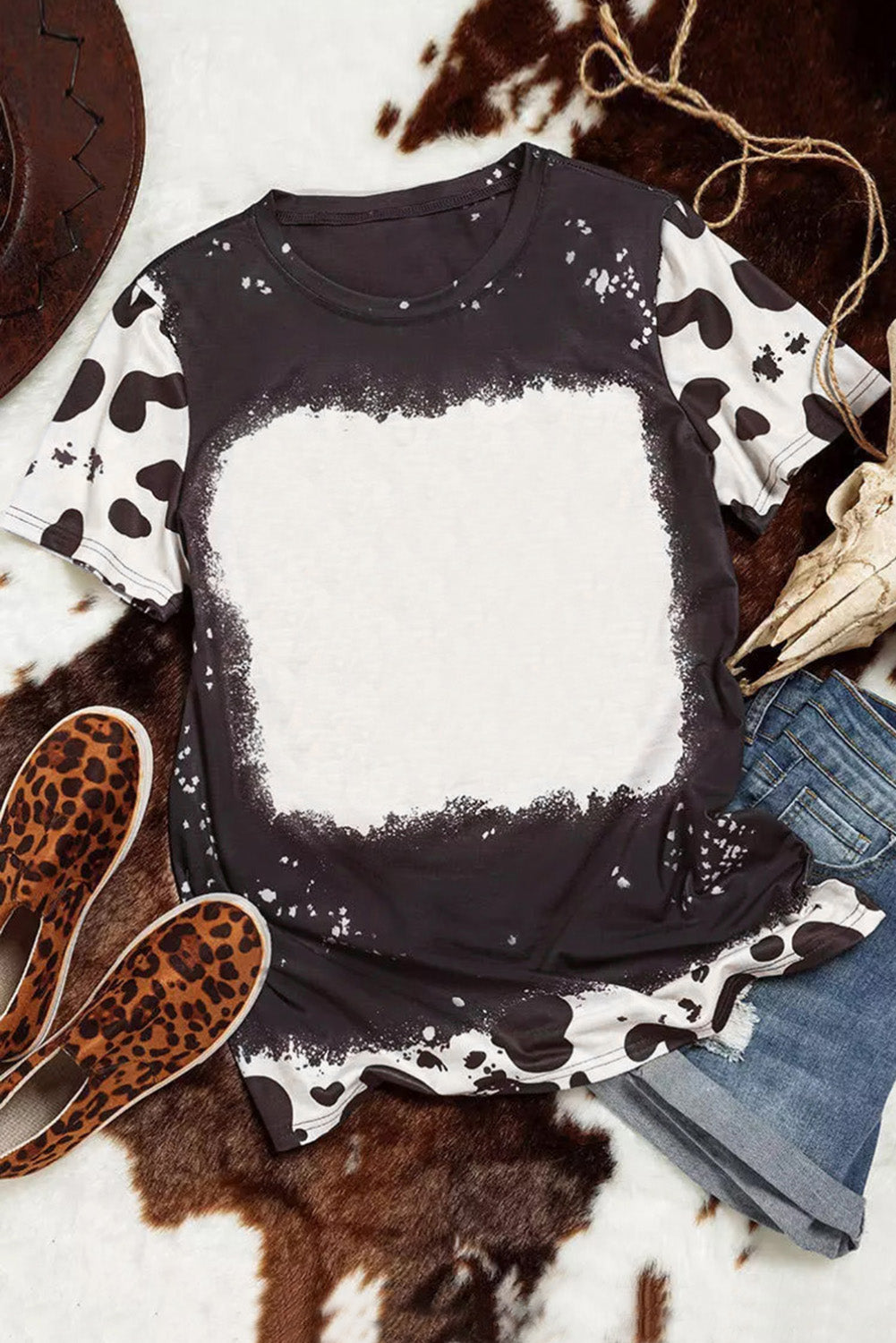 Black Tie Dye Bleached Crew Neck Short Sleeves T-shirt - Premium Tops from Momma Done Gone Crafty- Just $28.99! Shop now at Momma Done Gone Crafty