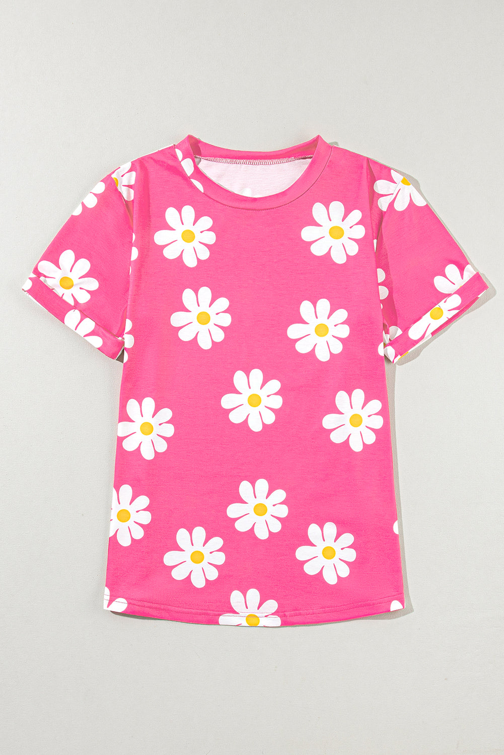 Pink Daisy Printed Crewneck T Shirt - Premium Tops/Tops & Tees from Momma Done Gone Crafty- Just $22! Shop now at Momma Done Gone Crafty