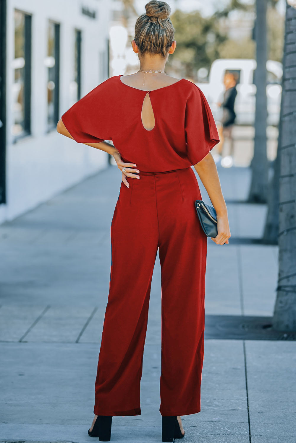 Red Belted Wide Leg Jumpsuit - Premium Bottoms from Momma Done Gone Crafty- Just $40.20! Shop now at Momma Done Gone Crafty