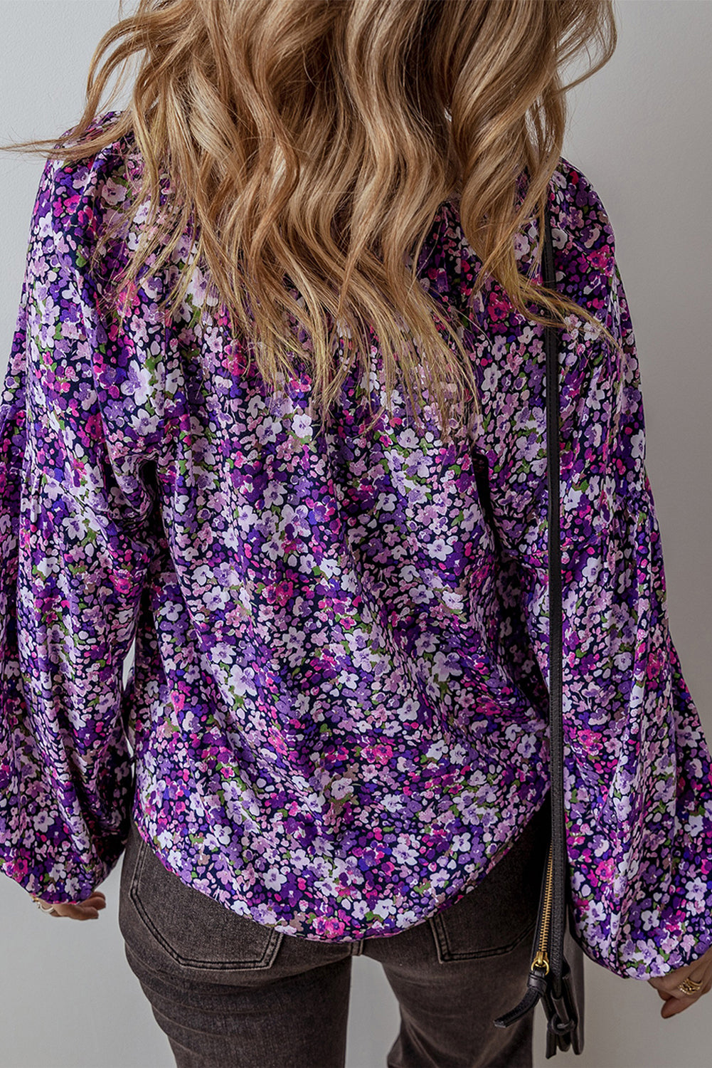 Purple Boho Flower Split V Neck Bubble Sleeve Blouse - Premium Tops/Blouses & Shirts from Ashes 2 Wildflowers Boutique, LLC- Just $21.85! Shop now at Ashes 2 Wildflowers Boutique, LLC