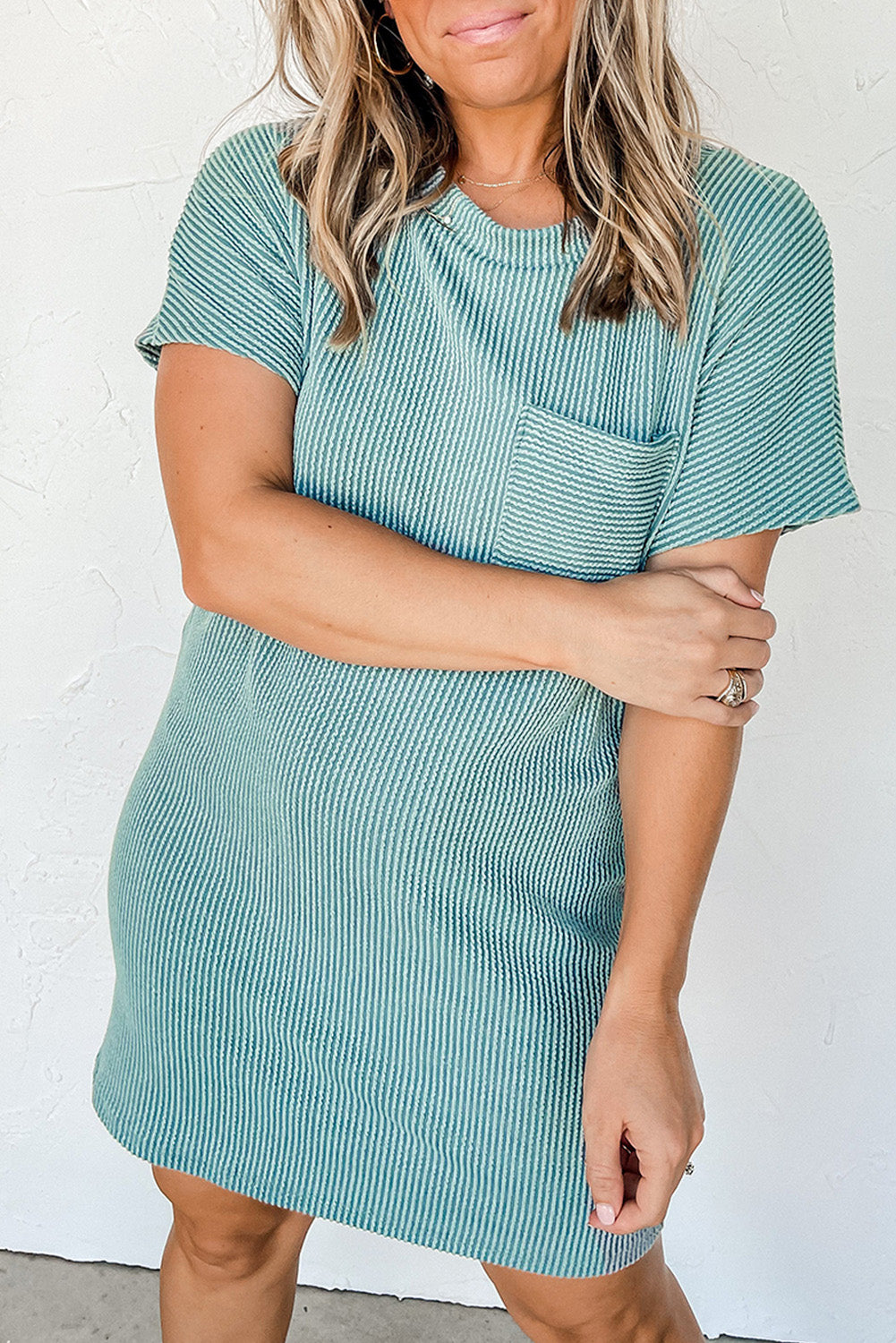 Blue Striped Ribbed Knit T-shirt Shift Dress - Premium Dresses/T Shirt Dresses from Ashes 2 Wildflowers Boutique, LLC- Just $39.99! Shop now at Ashes 2 Wildflowers Boutique, LLC