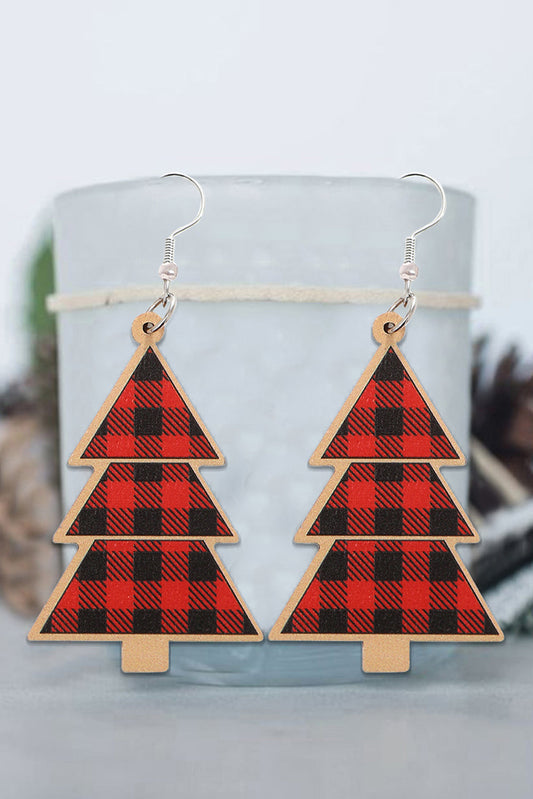 Fiery Red Plaid Christmas Tree Wooden Pendant Earrings - Premium Accessories from Momma Done Gone Crafty- Just $5.40! Shop now at Momma Done Gone Crafty