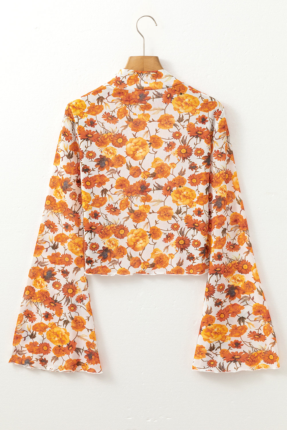 Orange Floral Printed Bell Sleeve Mock Neck Scallop Trim Blouse - Premium Tops/Blouses & Shirts from Ashes 2 Wildflowers Boutique, LLC- Just $24.80! Shop now at Ashes 2 Wildflowers Boutique, LLC