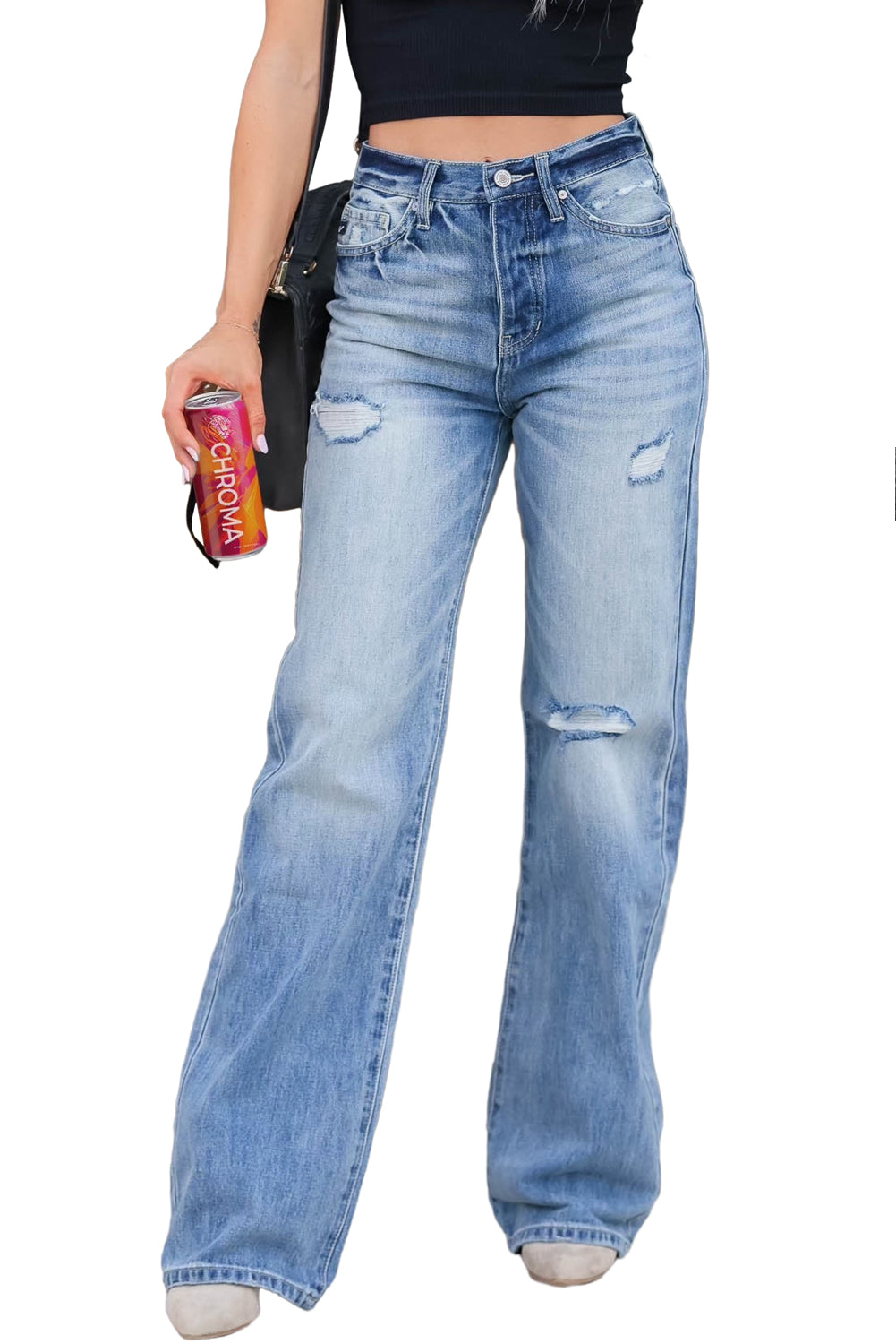 Light Blue High Rise Distressed Straight Leg Jeans - Premium Bottoms/Jeans from Ashes 2 Wildflowers Boutique, LLC- Just $37.14! Shop now at Ashes 2 Wildflowers Boutique, LLC