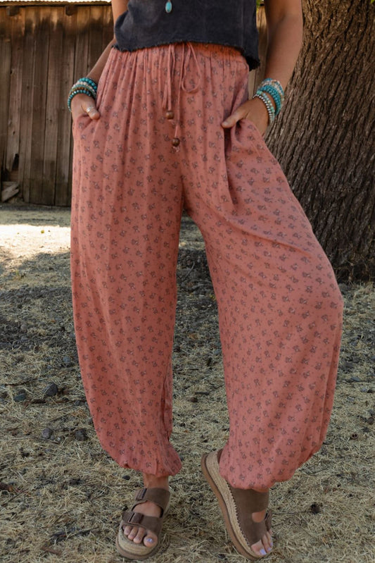 Pink Boho Floral Printed Wide Leg Jogger Pants - Premium Bottoms/Pants & Culotte from Momma Done Gone Crafty- Just $22.20! Shop now at Momma Done Gone Crafty