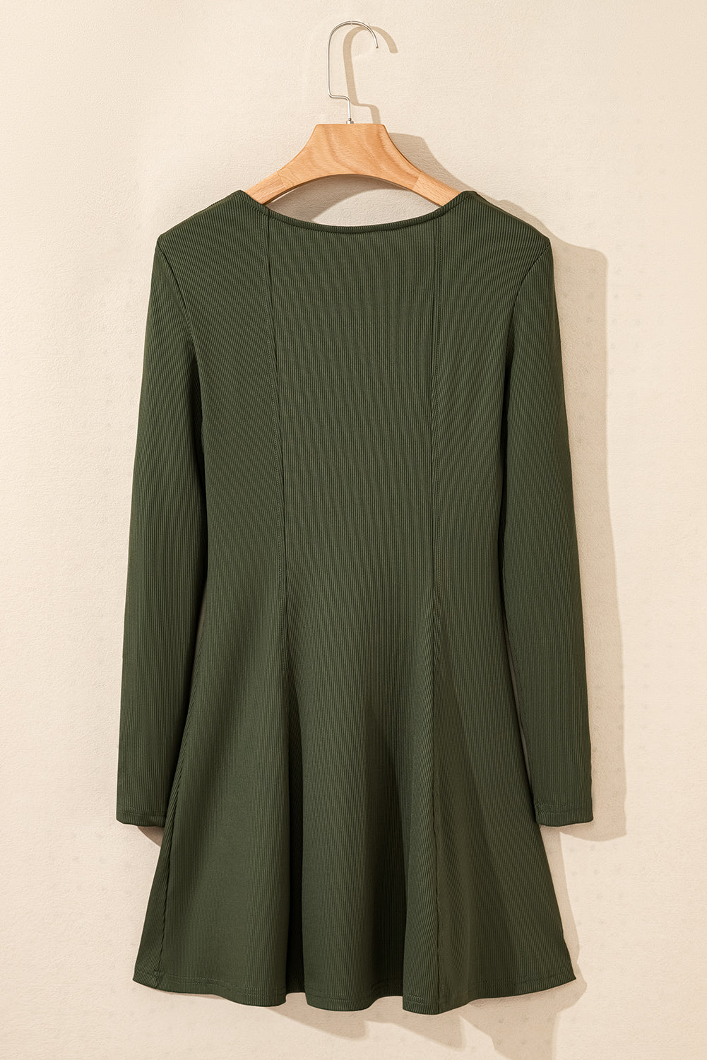 Guacamole Green Rib Knit Square Neck Buttoned Long Sleeve Mini Dress - Premium Dresses/Mini Dresses from Momma Done Gone Crafty- Just $28.99! Shop now at Momma Done Gone Crafty