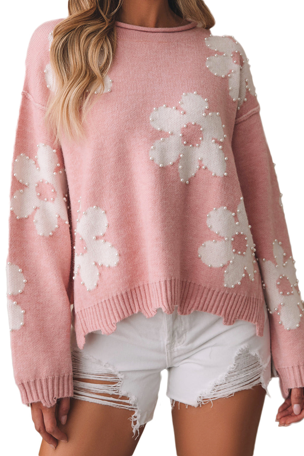 Multicolour Pearl Beaded Floral Drop Shoulder Sweater - Premium Tops from Momma Done Gone Crafty- Just $48.99! Shop now at Momma Done Gone Crafty