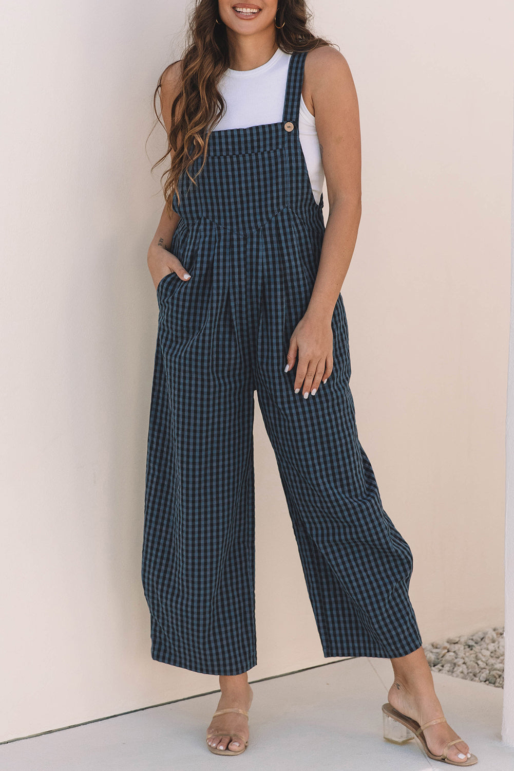 Sail Blue Plaid Print Buttoned Pocketed High Waist Overall - Premium Bottoms/Jumpsuits & Rompers from Ashes 2 Wildflowers Boutique, LLC- Just $34.93! Shop now at Ashes 2 Wildflowers Boutique, LLC