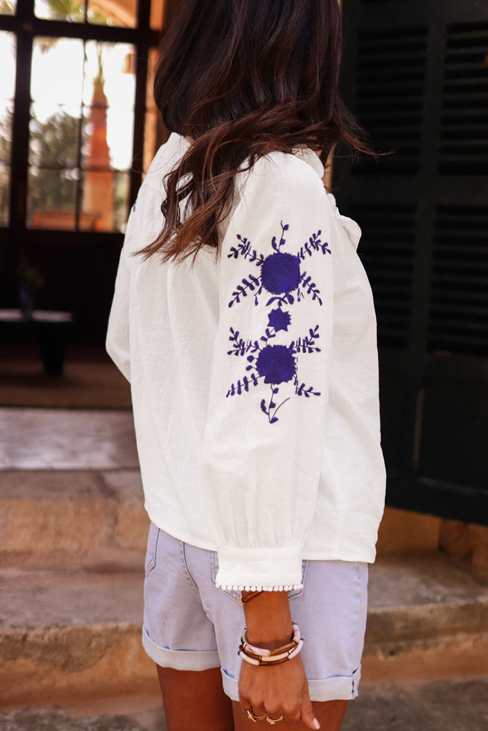 White Floral Embroidered Bracelet Sleeve Shirt - Premium Tops/Blouses & Shirts from Ashes 2 Wildflowers Boutique, LLC- Just $26.80! Shop now at Ashes 2 Wildflowers Boutique, LLC