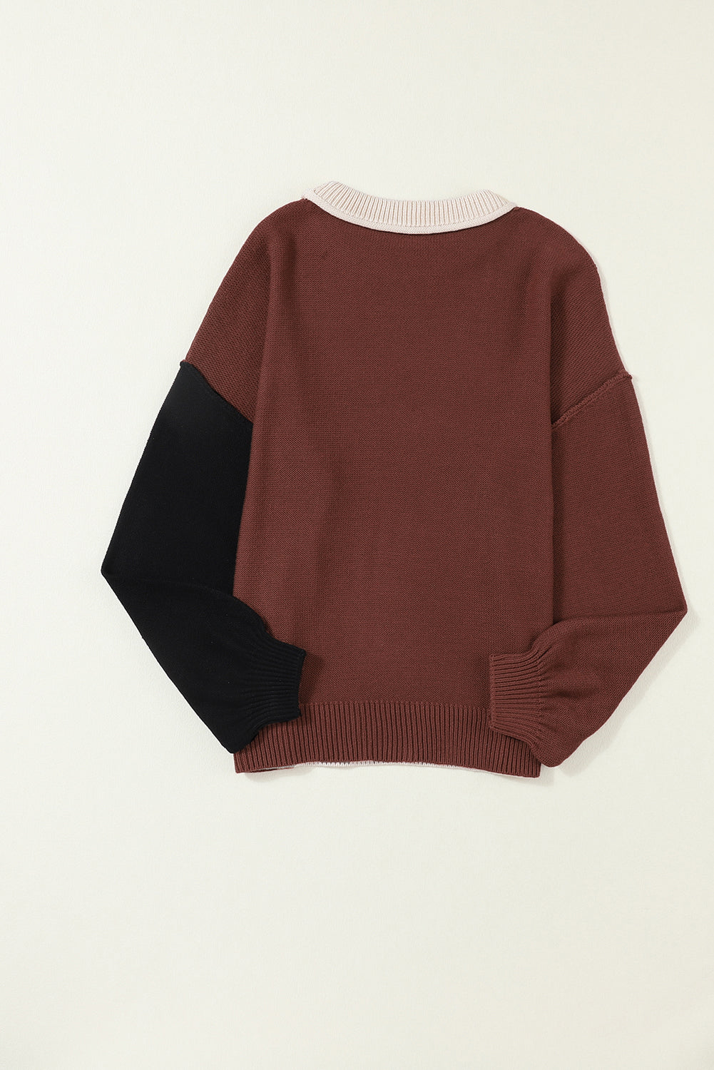 Coffee Colorblock Bishop Sleeve Ribbed Trim Sweater - Premium Tops from Momma Done Gone Crafty- Just $41.55! Shop now at Momma Done Gone Crafty