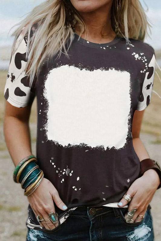 Black Tie Dye Bleached Crew Neck Short Sleeves T-shirt - Premium Tops from Momma Done Gone Crafty- Just $217.20! Shop now at Momma Done Gone Crafty