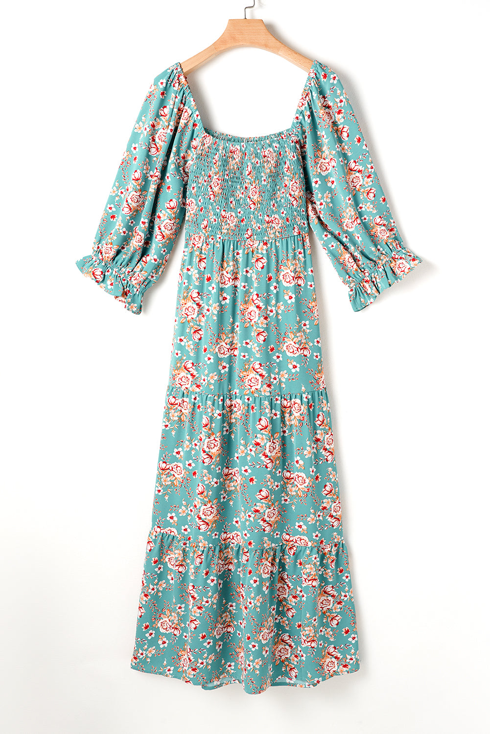 Green Plus Size Floral Print Square Neck Smocked Maxi Dress - Premium Plus Size/Plus Size Dresses/Plus Size Maxi Dresses from Momma Done Gone Crafty- Just $49.95! Shop now at Momma Done Gone Crafty