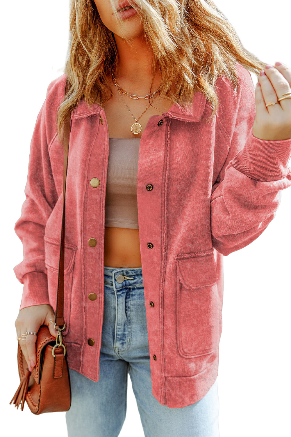 Red Vintage Washed Flap Pocket Button Shacket - Premium Outerwear from Momma Done Gone Crafty- Just $64.50! Shop now at Momma Done Gone Crafty