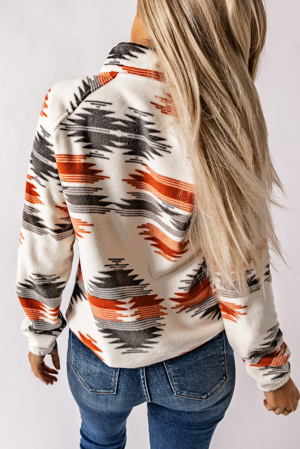 Gray Western Aztec Snap Buttoned Fleece Jacket - Premium Outerwear from Momma Done Gone Crafty- Just $47.70! Shop now at Momma Done Gone Crafty