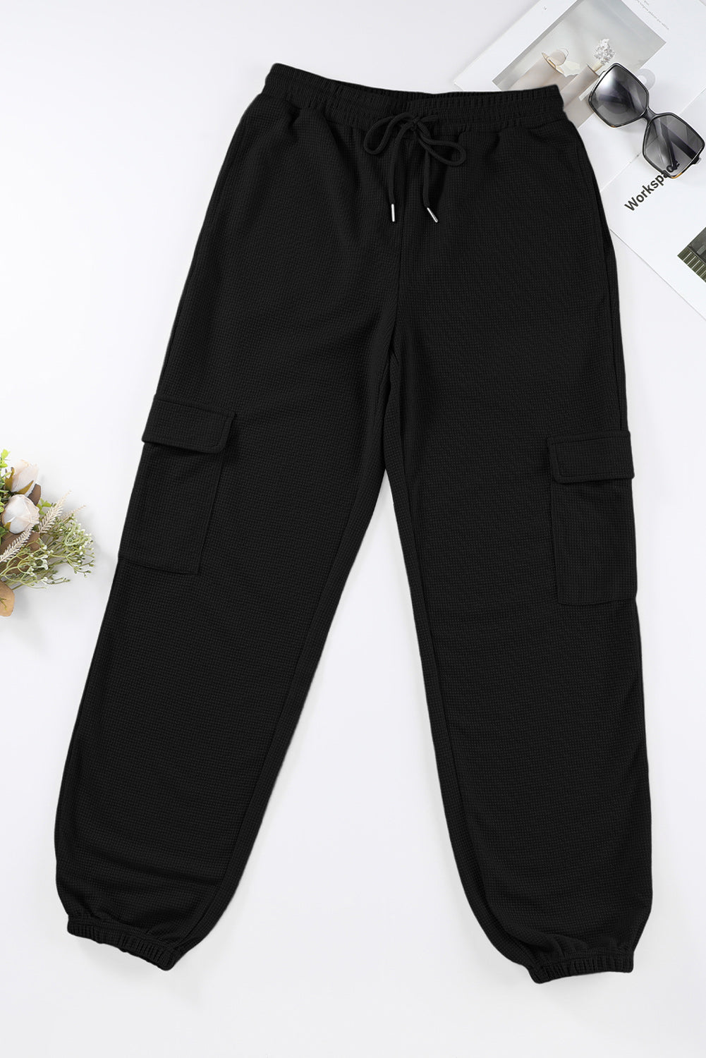 Black Waffle Texture Cargo Pocket Jogger Pants - Premium Bottoms/Pants & Culotte from Momma Done Gone Crafty- Just $25.77! Shop now at Momma Done Gone Crafty