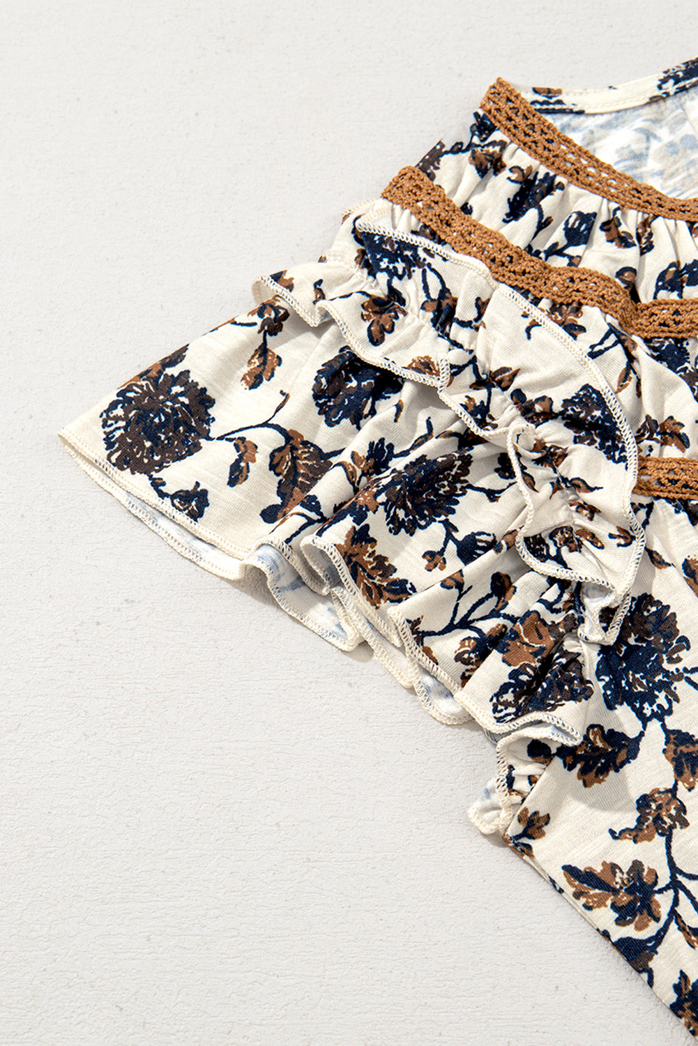 White Floral Frilly Blouse with Lace Up - Premium Tops/Blouses & Shirts from Ashes 2 Wildflowers Boutique, LLC- Just $19.75! Shop now at Ashes 2 Wildflowers Boutique, LLC