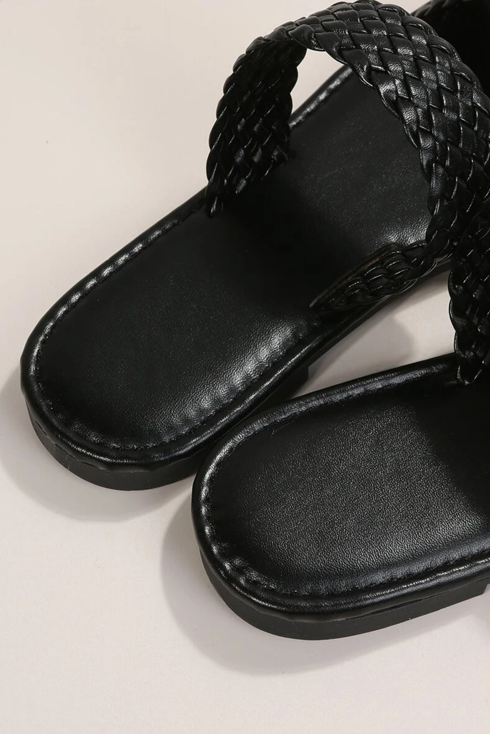 Black Braided Double Band Leathered Flat Slippers - Premium Shoes & Bags/Slippers from Momma Done Gone Crafty- Just $24.99! Shop now at Momma Done Gone Crafty