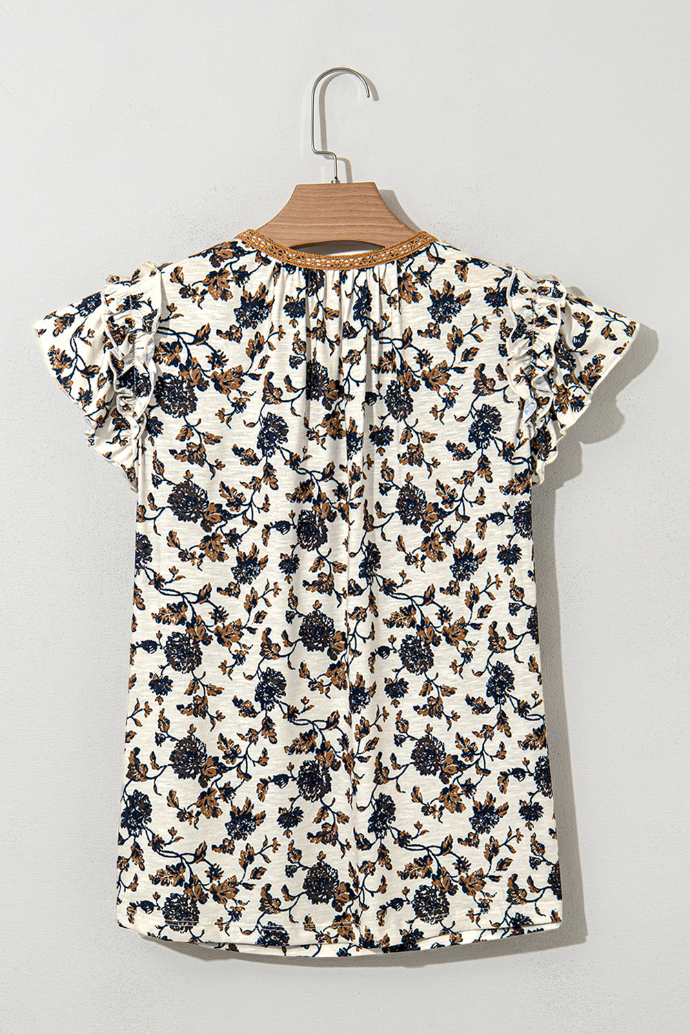 White Floral Frilly Blouse with Lace Up - Premium Tops/Blouses & Shirts from Ashes 2 Wildflowers Boutique, LLC- Just $19.75! Shop now at Ashes 2 Wildflowers Boutique, LLC