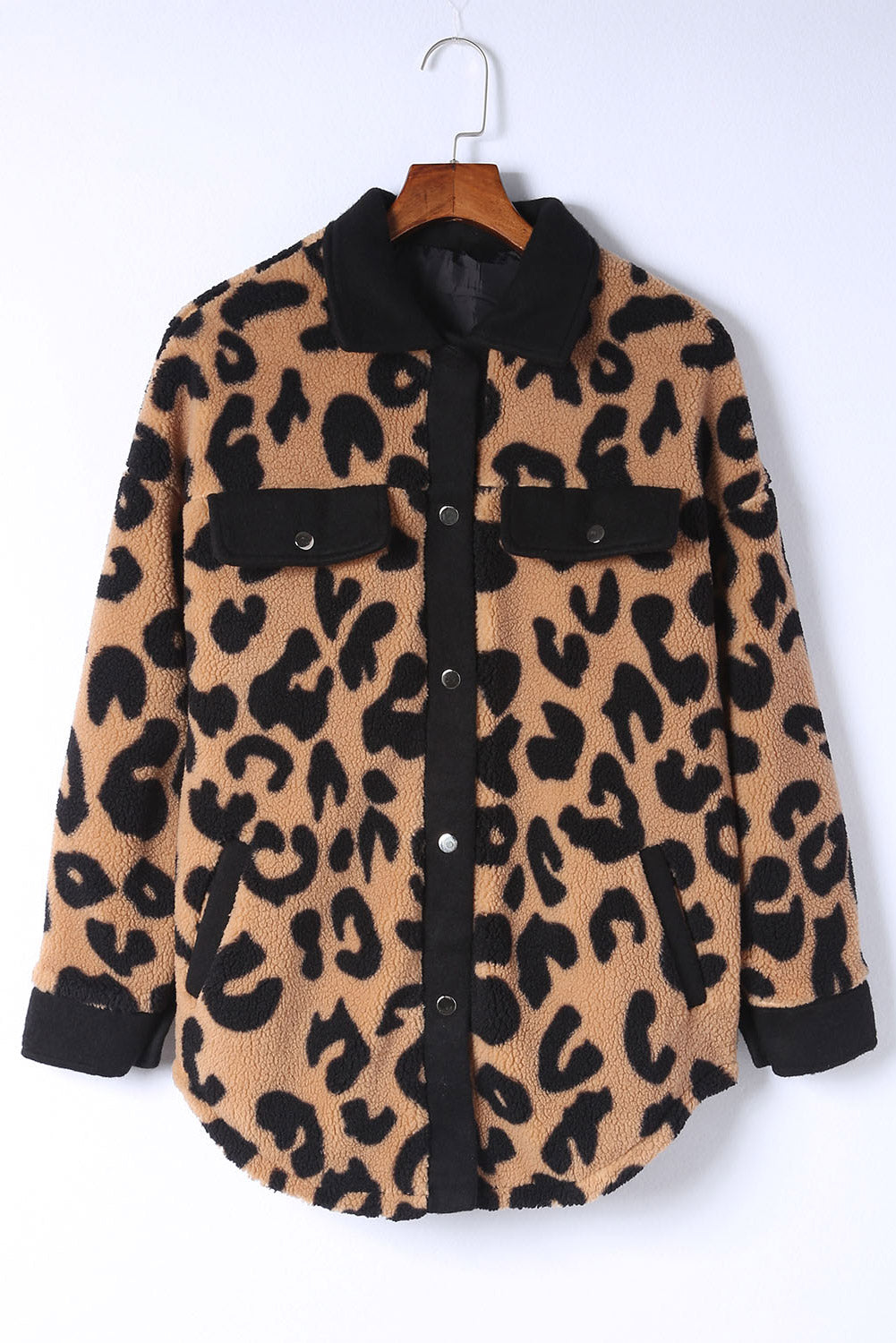Black Contrast Trimmed Leopard Teddy Shacket - Premium Outerwear from Momma Done Gone Crafty- Just $61.50! Shop now at Momma Done Gone Crafty