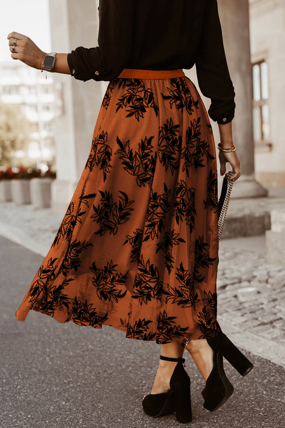 Gold Flame Floral Leaves Embroidered High Waist Maxi Skirt - Premium Bottoms/Skirts & Petticoat from Ashes 2 Wildflowers Boutique, LLC- Just $16.59! Shop now at Ashes 2 Wildflowers Boutique, LLC