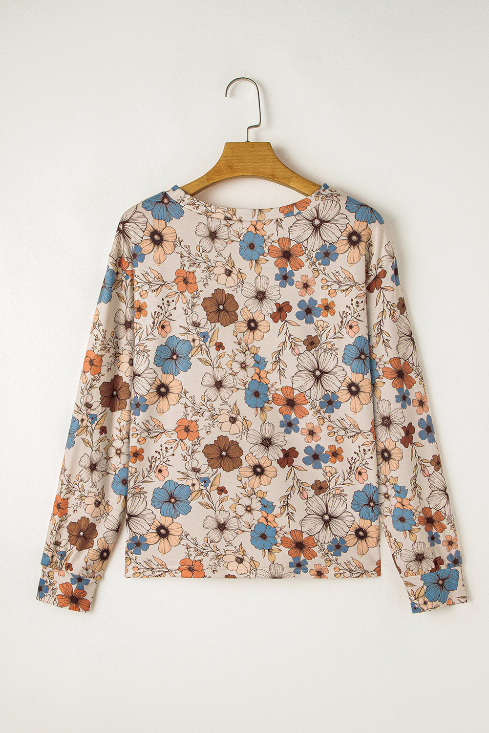 Khaki Floral Print Loose Crew Neck Long Sleeve T Shirt - Premium Tops/Long Sleeve Tops from Ashes 2 Wildflowers Boutique, LLC- Just $25.70! Shop now at Ashes 2 Wildflowers Boutique, LLC