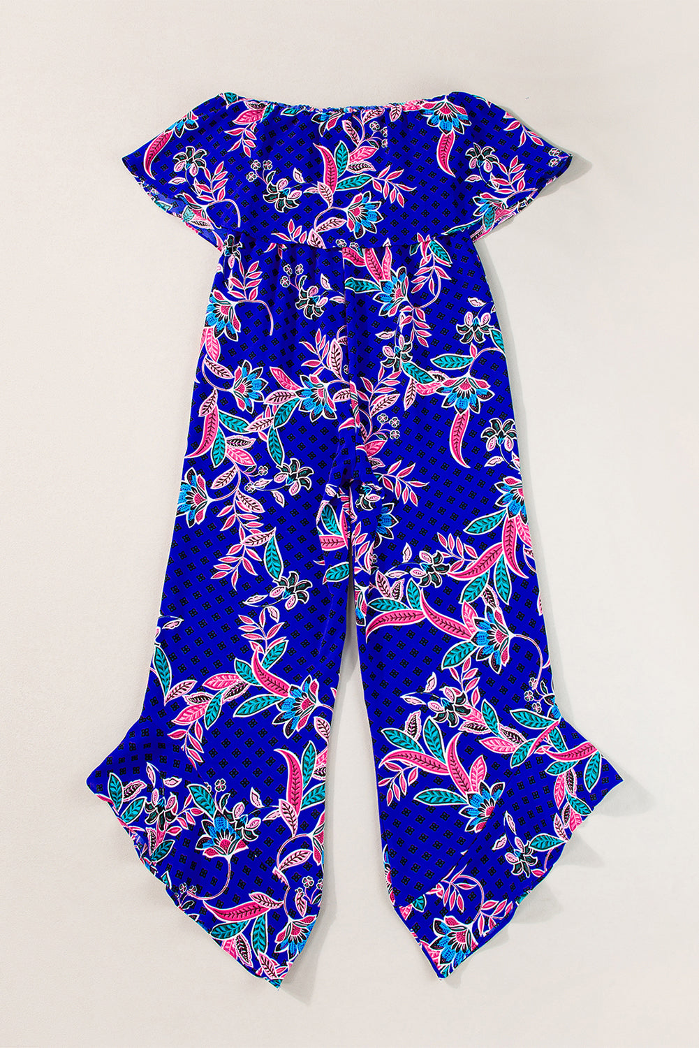Blue Mix Tropical Print Strapless Ruffled Jumpsuit - Premium Bottoms/Jumpsuits & Rompers from Momma Done Gone Crafty- Just $24.48! Shop now at Momma Done Gone Crafty