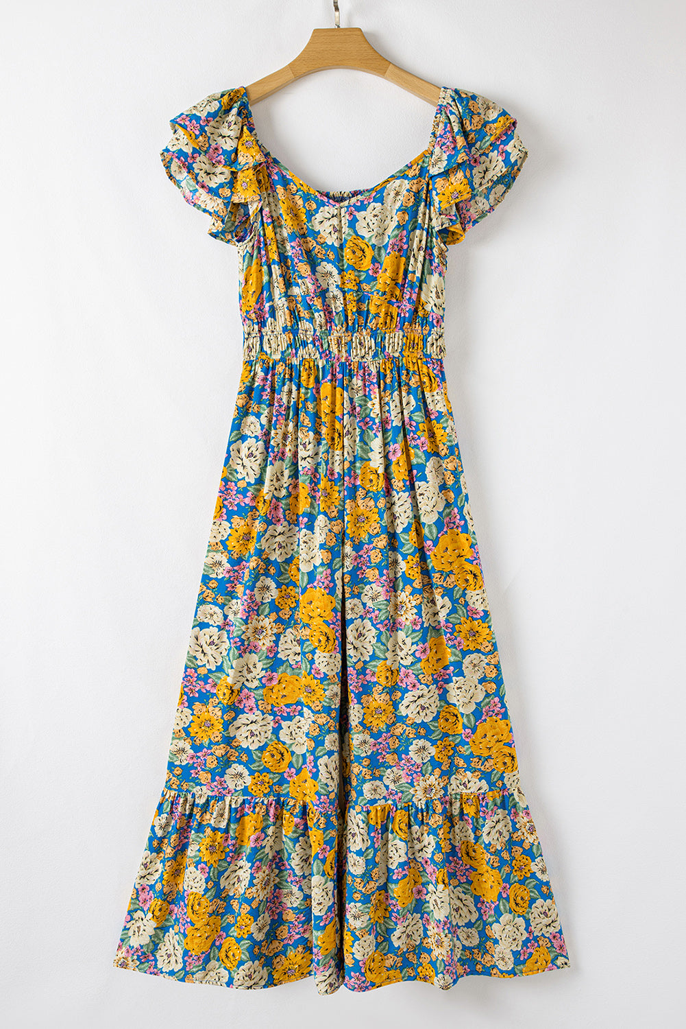 Yellow Floral Allover Print Shirred Cut Out High Waist Jumpsuit - Premium Bottoms/Jumpsuits & Rompers from Ashes 2 Wildflowers Boutique, LLC- Just $35.55! Shop now at Ashes 2 Wildflowers Boutique, LLC