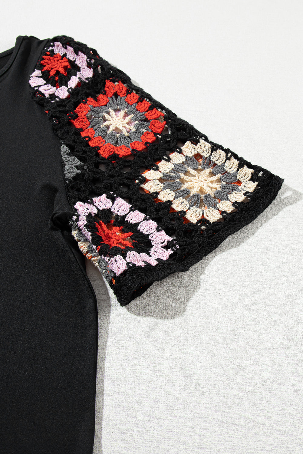 Black Floral Crochet Short Sleeve Top - Premium Tops/Tops & Tees from Momma Done Gone Crafty- Just $17.70! Shop now at Momma Done Gone Crafty