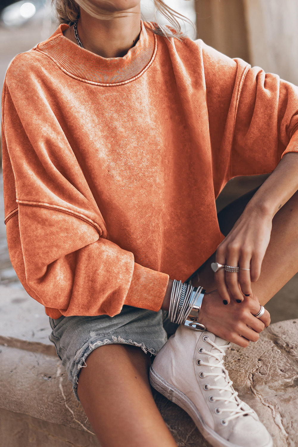 Orange Drop Shoulder Crew Neck Pullover Sweatshirt - Premium Tops from Momma Done Gone Crafty- Just $41.94! Shop now at Momma Done Gone Crafty