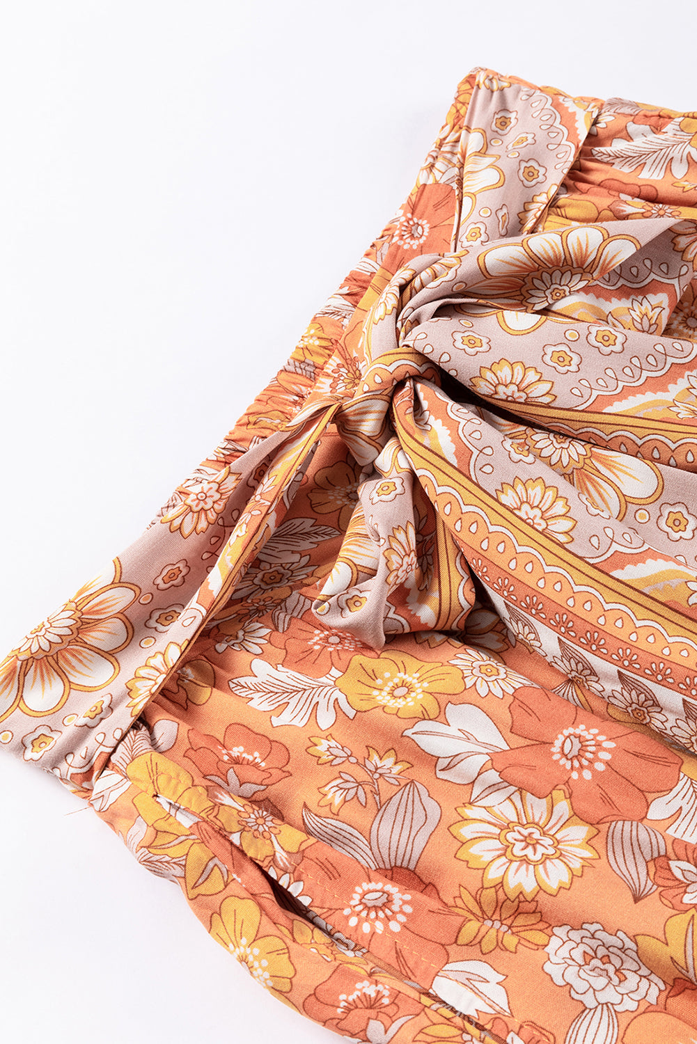 Grapefruit Orange Tie Waist Boho Floral Wide Leg Pants - Premium Bottoms from Momma Done Gone Crafty- Just $36.27! Shop now at Momma Done Gone Crafty