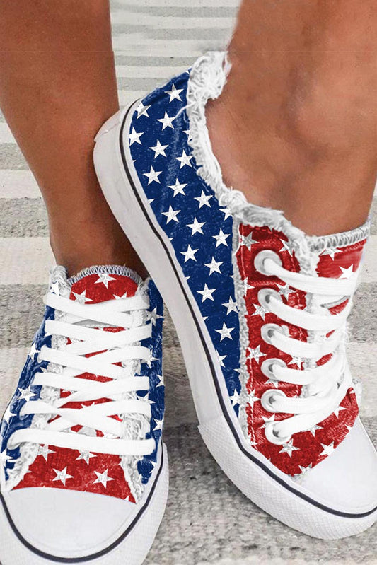 Multicolor American Flag Stars Printed Frayed Detail Lace-up Shoes - Premium Shoes & Bags/Women's Shoes from Ashes 2 Wildflowers Boutique, LLC- Just $19.95! Shop now at Ashes 2 Wildflowers Boutique, LLC