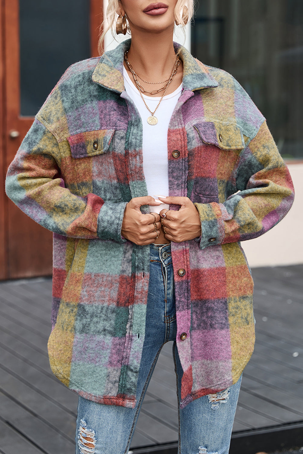 Multicolor Brushed Plaid Pocketed Oversize Shacket - Premium Outerwear from Momma Done Gone Crafty- Just $54.99! Shop now at Momma Done Gone Crafty