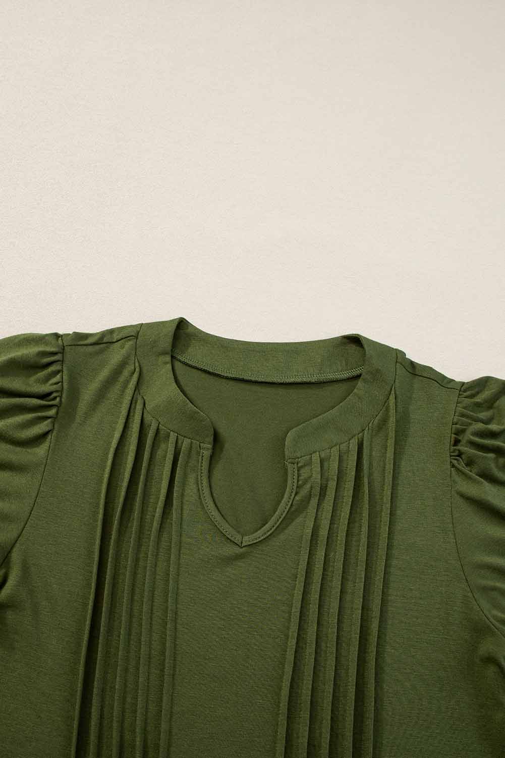 Fern Green Notched Neck Pleated Puff Sleeve Shift T-shirt Dress - Premium Dresses/T Shirt Dresses from Ashes 2 Wildflowers Boutique, LLC- Just $18.03! Shop now at Ashes 2 Wildflowers Boutique, LLC