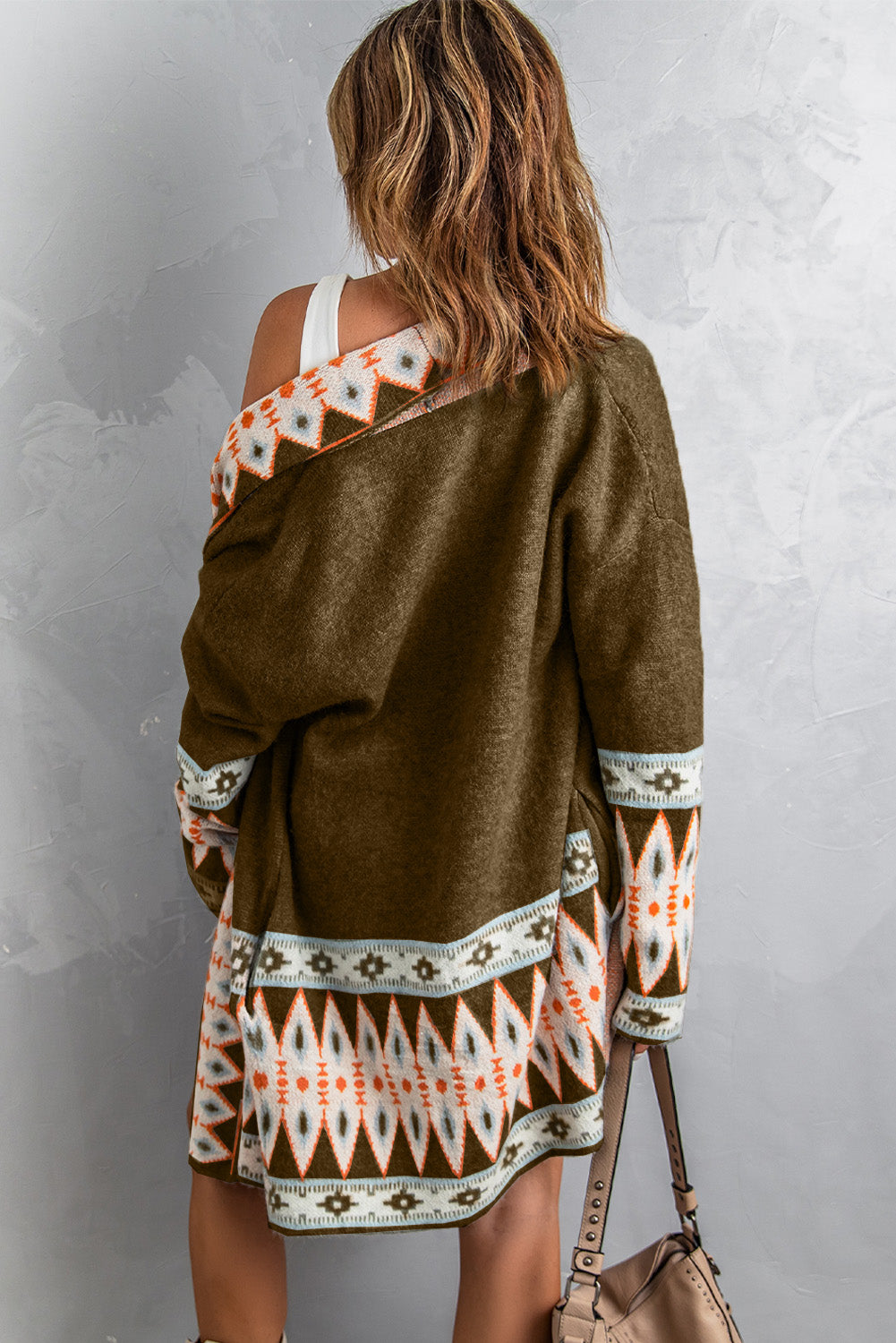 Brown Aztec Print Open Front Knitted Cardigan - Premium Sweaters & Cardigans/Cardigans from Ashes 2 Wildflowers Boutique, LLC- Just $40.97! Shop now at Ashes 2 Wildflowers Boutique, LLC