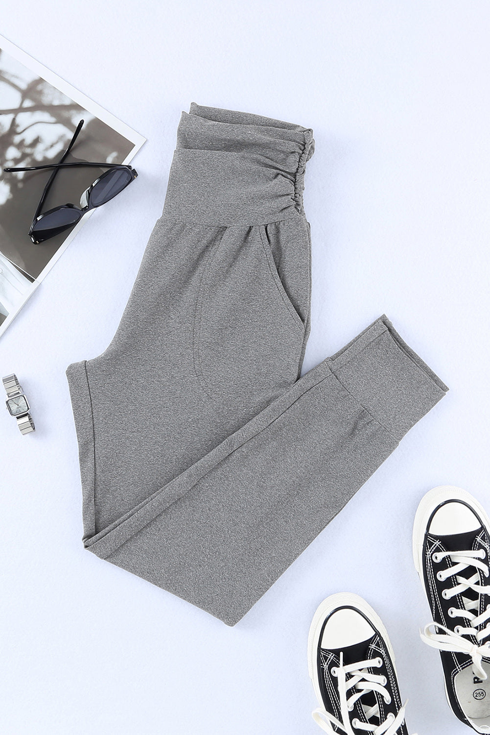 Gray High Waist Pleated Pocket Leggings - Premium Bottoms from Momma Done Gone Crafty- Just $16.00! Shop now at Momma Done Gone Crafty