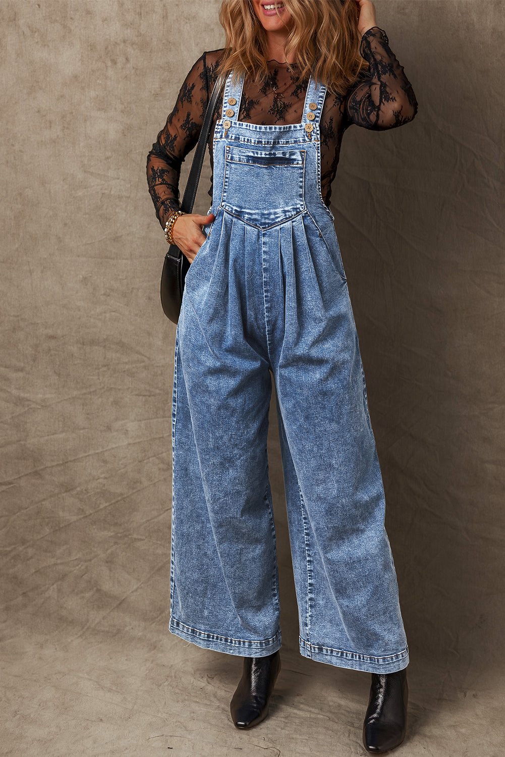 Light Blue Mineral Wash Buttoned Straps Wide Leg Denim Overalls - Premium Bottoms/Jumpsuits & Rompers from Ashes 2 Wildflowers Boutique, LLC- Just $47.10! Shop now at Ashes 2 Wildflowers Boutique, LLC