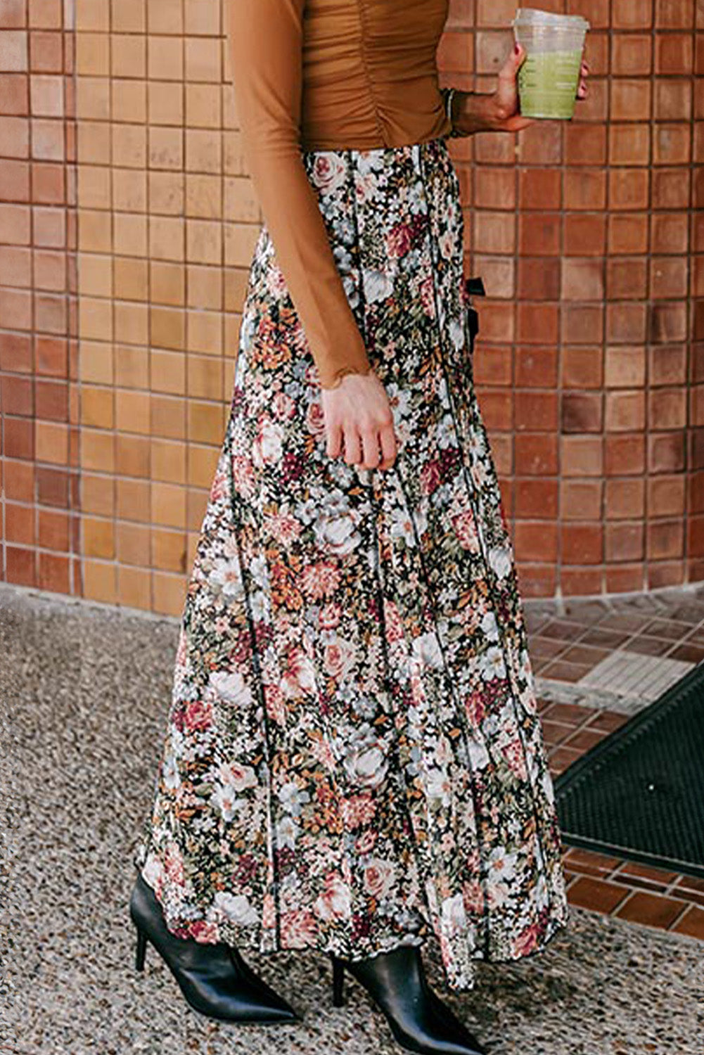 Brown Floral Print High Waist Maxi Skirt - Premium Bottoms/Skirts & Petticoat from Ashes 2 Wildflowers Boutique, LLC- Just $21.15! Shop now at Ashes 2 Wildflowers Boutique, LLC
