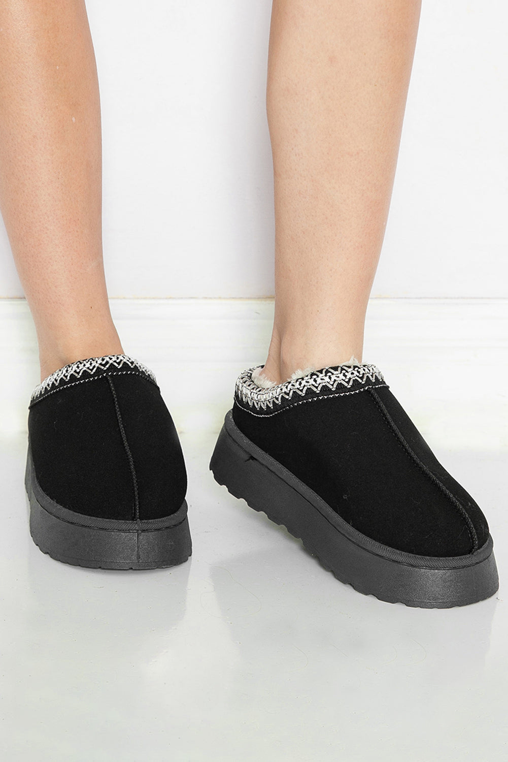 Black Contrast Print Suede Plush Lined Snow Boots - Premium Shoes & Bags/Boots from Momma Done Gone Crafty- Just $20.94! Shop now at Momma Done Gone Crafty