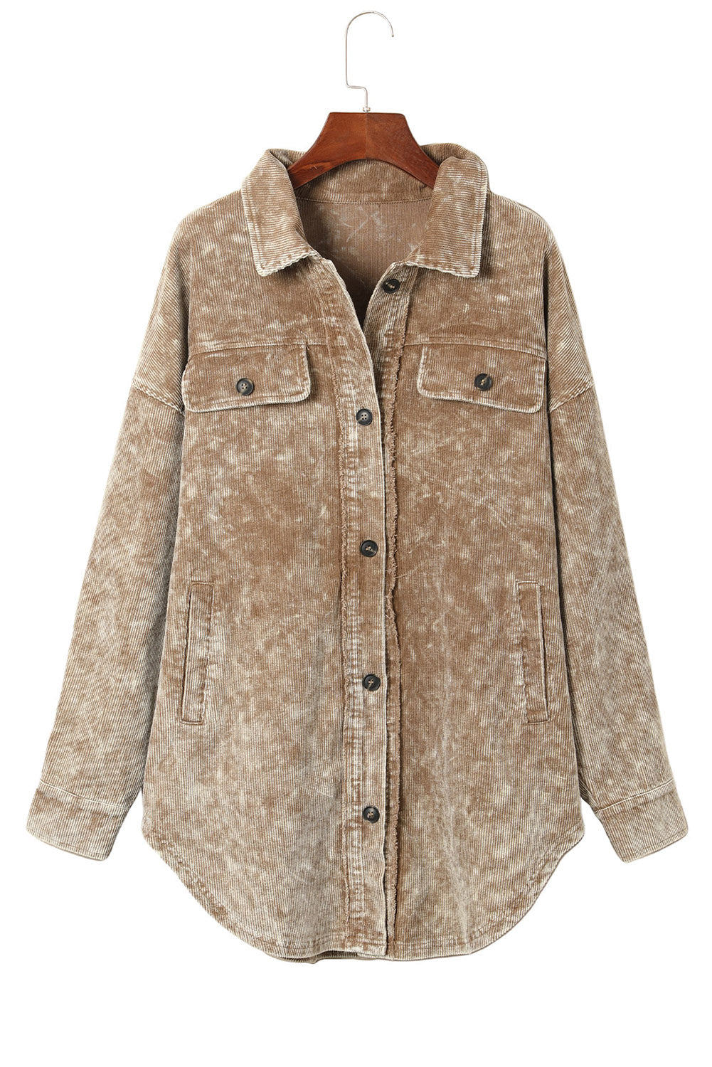 Khaki Vintage Distressed Mineral Wash Oversized Shacket - Premium Outerwear from Momma Done Gone Crafty- Just $61.50! Shop now at Momma Done Gone Crafty
