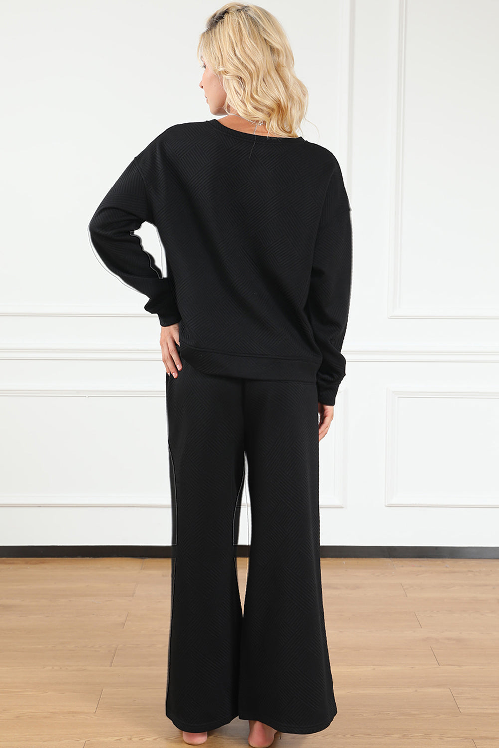 Black Ultra Loose Textured 2pcs Slouchy Outfit - Premium Loungewear from Momma Done Gone Crafty- Just $36.60! Shop now at Momma Done Gone Crafty
