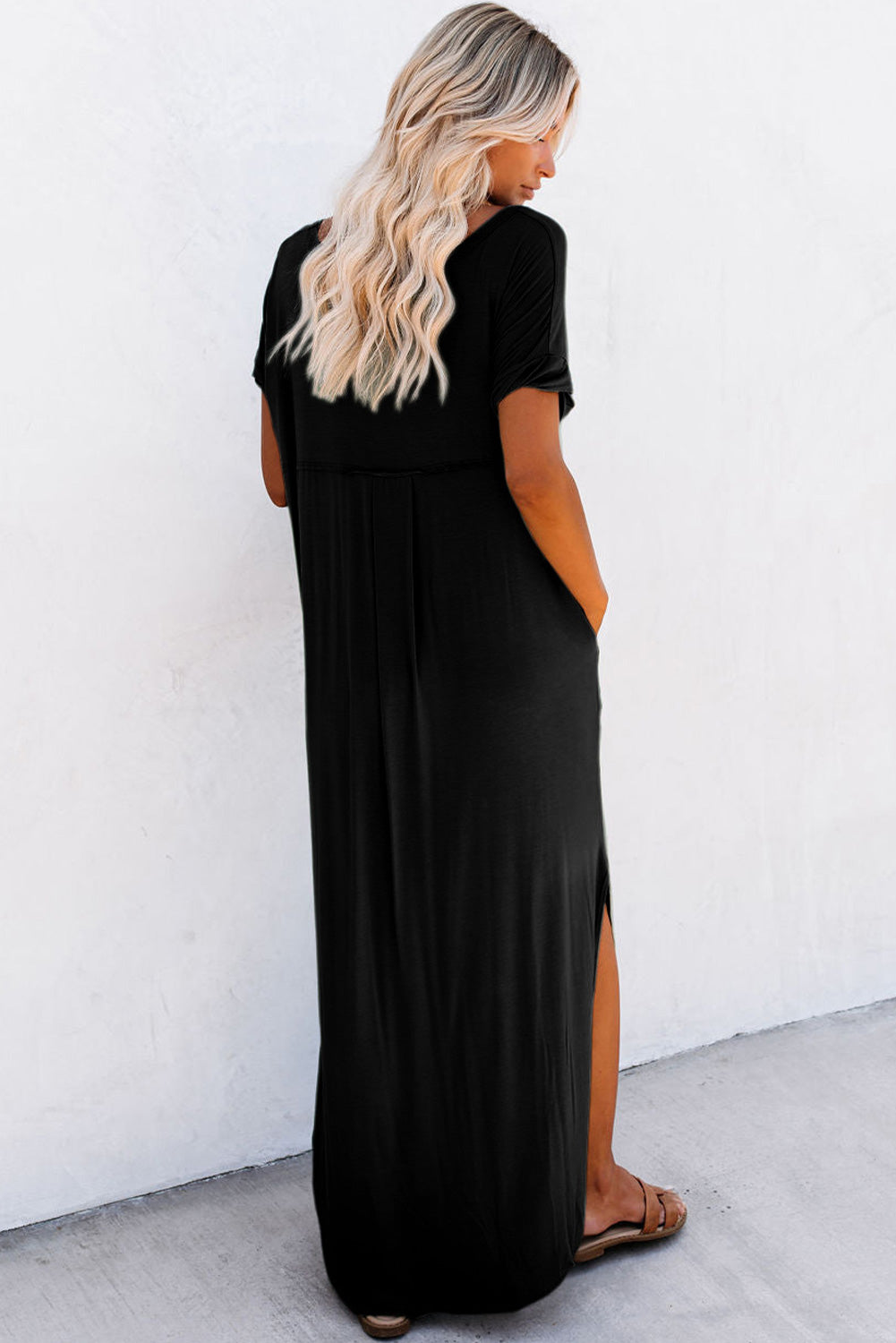 Black V Neck Hidden Pocket Splits Maxi T-shirt Dress - Premium Dresses/T Shirt Dresses from Ashes 2 Wildflowers Boutique, LLC- Just $21! Shop now at Ashes 2 Wildflowers Boutique, LLC