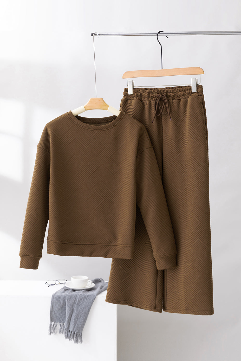 Dark Brown Ultra Loose Textured 2pcs Slouchy Outfit - Premium Loungewear from Momma Done Gone Crafty- Just $36.60! Shop now at Momma Done Gone Crafty