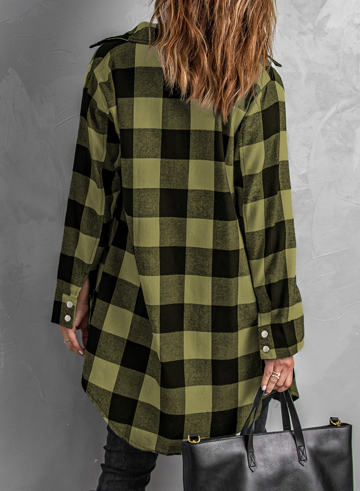 Green Turn-down Collar Plaid Shirt Coat - Premium Outerwear from Momma Done Gone Crafty- Just $28! Shop now at Momma Done Gone Crafty